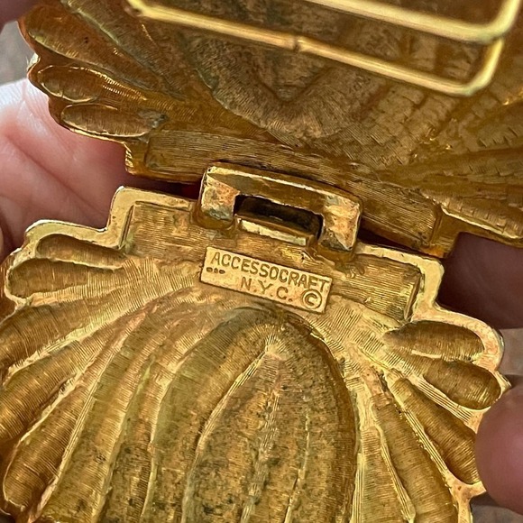 Accessocraft NYC Vintage 80s Golden Belt Buckle 6 x 3" - Picture 7 of 8